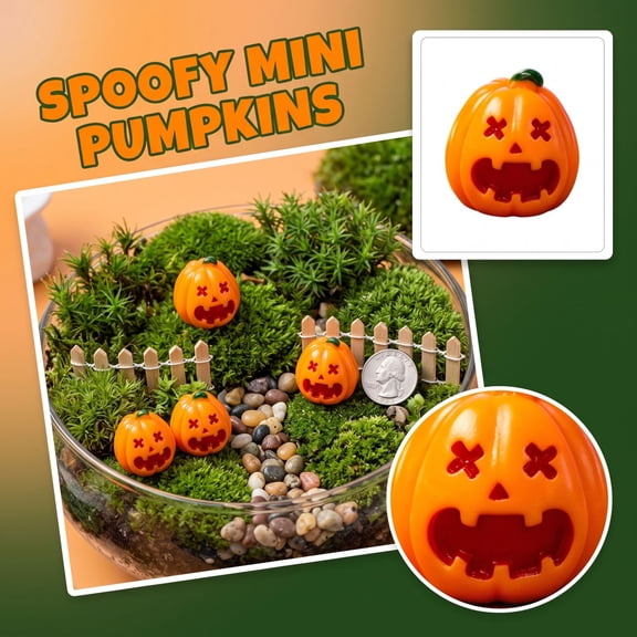 Halloween Pumpkin Decor, Funny Jack-o'-Lantern Tabletop Figurine with JaggedSmile, Small Orange Pumpkin Ornament for Indoor Home, Shelf and Party Decorations