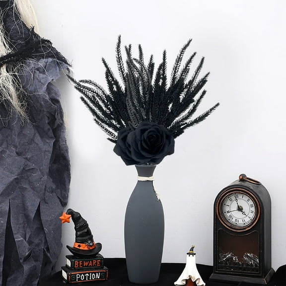 Uxgjfwu Halloween Black Floral Stems - Artificial Pine Needles Spray for Vase Centerpiece Fall Decor