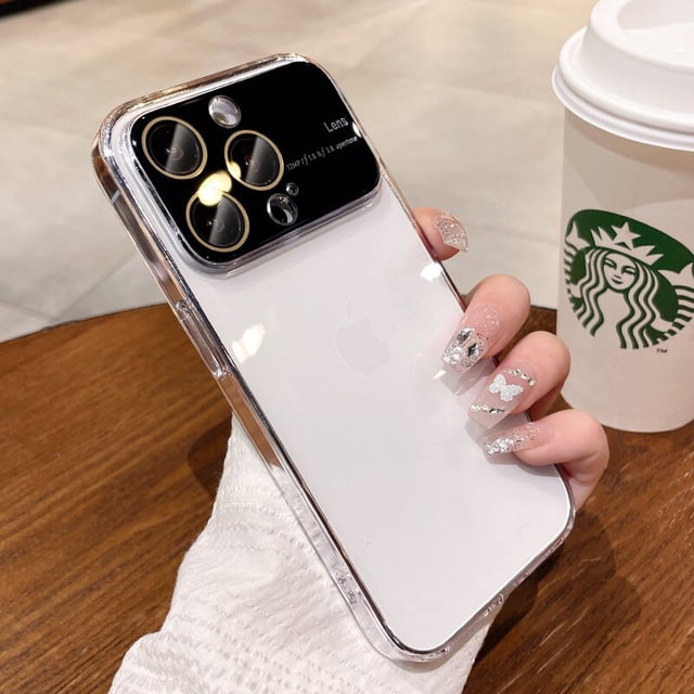 Protector de lente de cámara grande de vidrio de lujo, funda de teléfono galvanizada para Iphone 14, 13, 12, 11 Pro MAX, X, XR, XS, 7, 8 Plus, cubierta transparente Fivean unisex