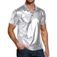 thumbnail image 1 of Camisas Deportivas Hombre Camisas relajadas de manga corta con lentejuelas para hombre, camisetas de fiesta de discoteca de los años 70 (Black, XXL), 1 of 6