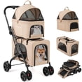 thumbnail image 1 of JJUN Double Dog Stroller for 2 Dogs, Detachable Carriers, Safety Belt, 4 Lockable Wheels, Pet Travel Carrier Strolling Cart, Folding Cat Stroller for Small Medium Pets Dogs (Beige), 1 of 9