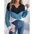 thumbnail image 5 of Chevron Striped Color Block Collared Classic Sweater for Women Blue Small, 5 of 5