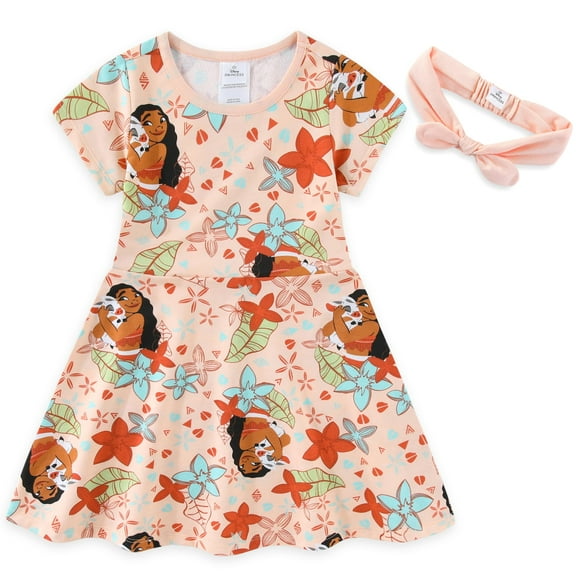 Disney Moana French Terry Dress with Headband (Girls), 2 Piece Set, Sizes 2T-12