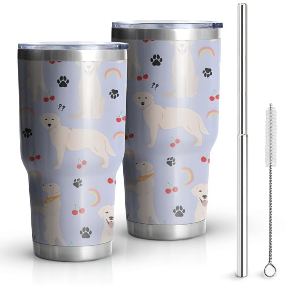 30oz Golden Retriever Dog with Cherry and Rainbow Tumblers Stainless Steel Tumbler with Lid and Straw,Vacuum Insulated Double Wall Travel Tumbler Cups Mug with Cleaning Brush for Coffee,Tea