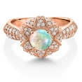 thumbnail image 3 of Gem Stone King 18K Rose Gold Plated Silver White Simulated Opal and White Moissanite Engagement Ring for Women (0.69 Cttw, Center 6MM, Gemstone October Birthstone, Available in Size 5, 6, 7, 8, 9), 3 of 6