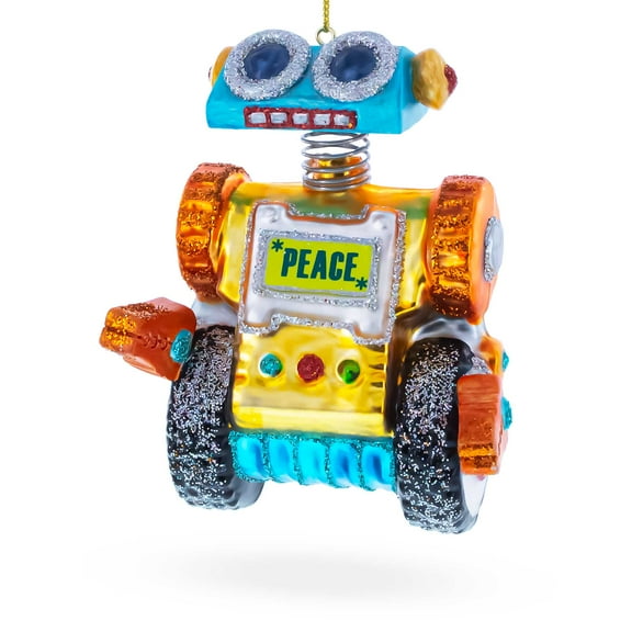 Robot on Wheels Glass Christmas Ornament