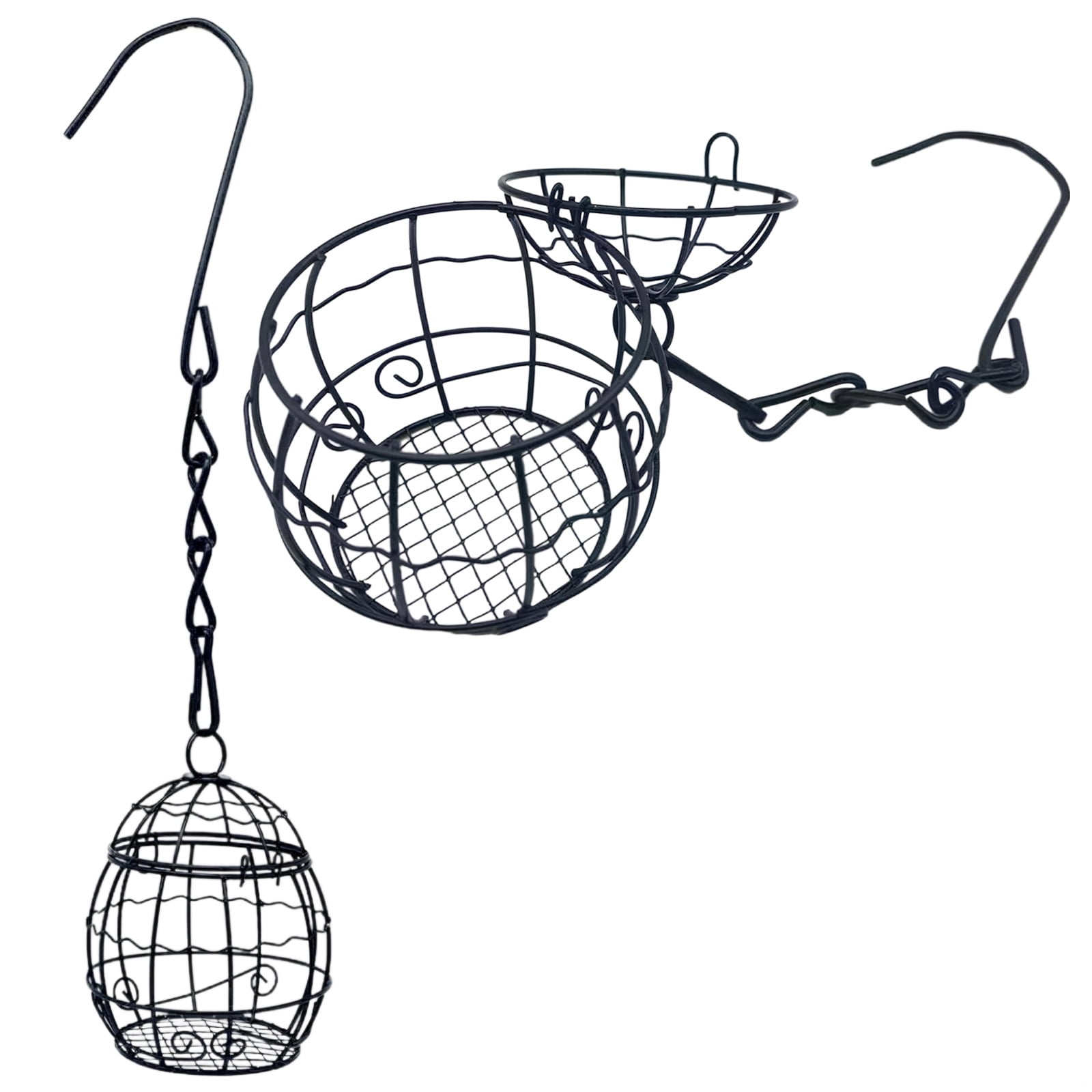 2 Pack Metal Bird Feeders, Hanging Wild Bird Seed Suet Station, Black Drum Cage With Hook, 3.7 X 2.8 In, Weatherproof Garden Yard Accessory