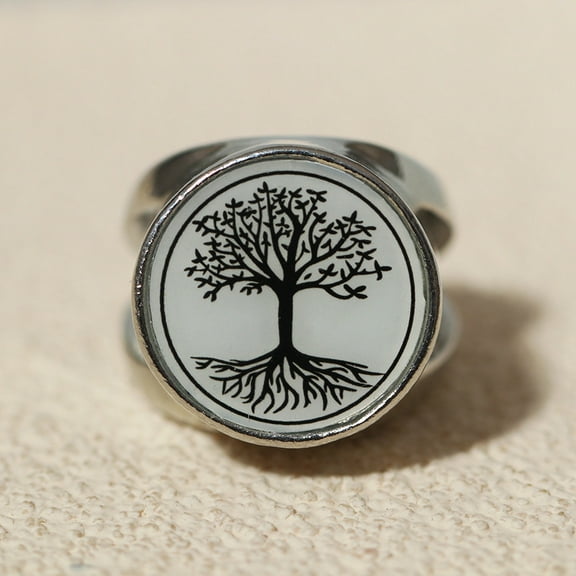 2pcs Tree of Life Urn Ashes Ring Alloy Finger Rings Size 9(18.9mm)