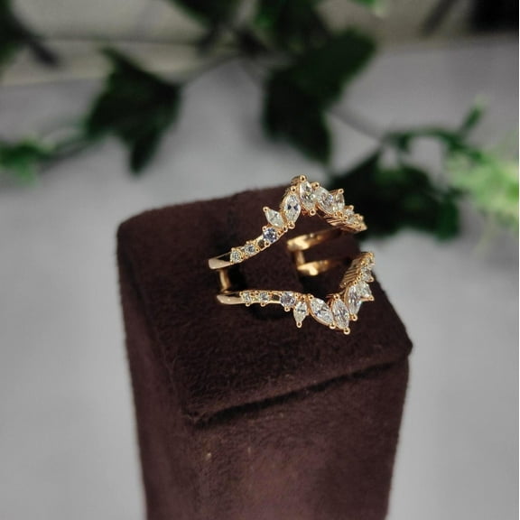 Bluebell Jewels Marquise & Round CZ Wedding Ring Enhancer 14K Yellow Gold Finish Ring Jacket For Engagement Ring- handmade ring guard Gift For Her