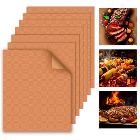 SIISLL 7 Pack Copper Grill Mats, 12"x16" Non-Stick & Reusable for Outdoor BBQ, Gas/Charcoal Grills, Easy Clean, Dishwasher Safe - Perfect for Camping, Backyard, Picnic Family Cooking