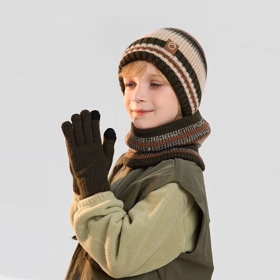 UQJfacai Kids Winter Beanie Hat Scarf Gloves Set for Girls Boys Knit Warm Hats Mittens Neck Warmer 4-10 Years