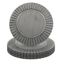 Koyal Wholesale 13" Antique Brushed Ribbed Charger Plates, Antique Grey, Set of 4, Acrylic Plastic Charger Plates