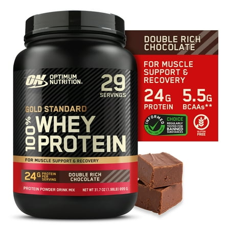 Optimum Nutrition Gold Standard 100% Whey Protein Powder, Double Rich Chocolate, 24g Protein, 2 Lb