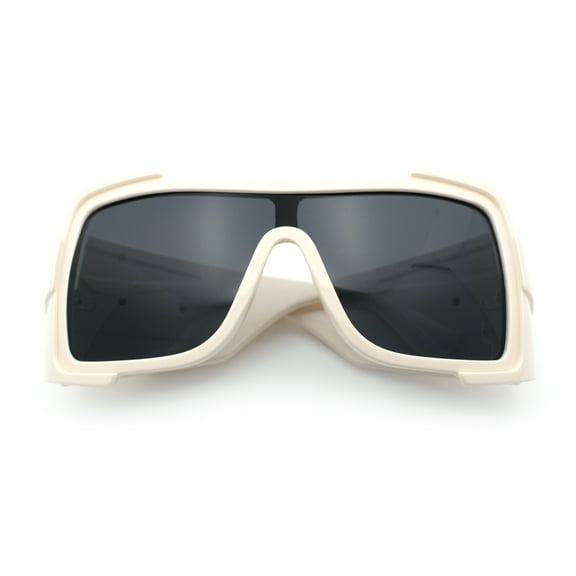 Super Loud Showy XL Oversized Thick Temple Wrap Shield Plastic Sunglasses [Ivory - Black]