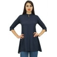 thumbnail image 4 of Phagun Women's Blue Cotton Modal 3/4 Sleeve Button Down Blouse Shirt Top - 12, 4 of 8