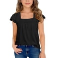thumbnail image 3 of UACY Girls Tops Summer Boho Blouses Short Sleeve Square Neck Crochet Lace Trim Casual Shirts, 3 of 7