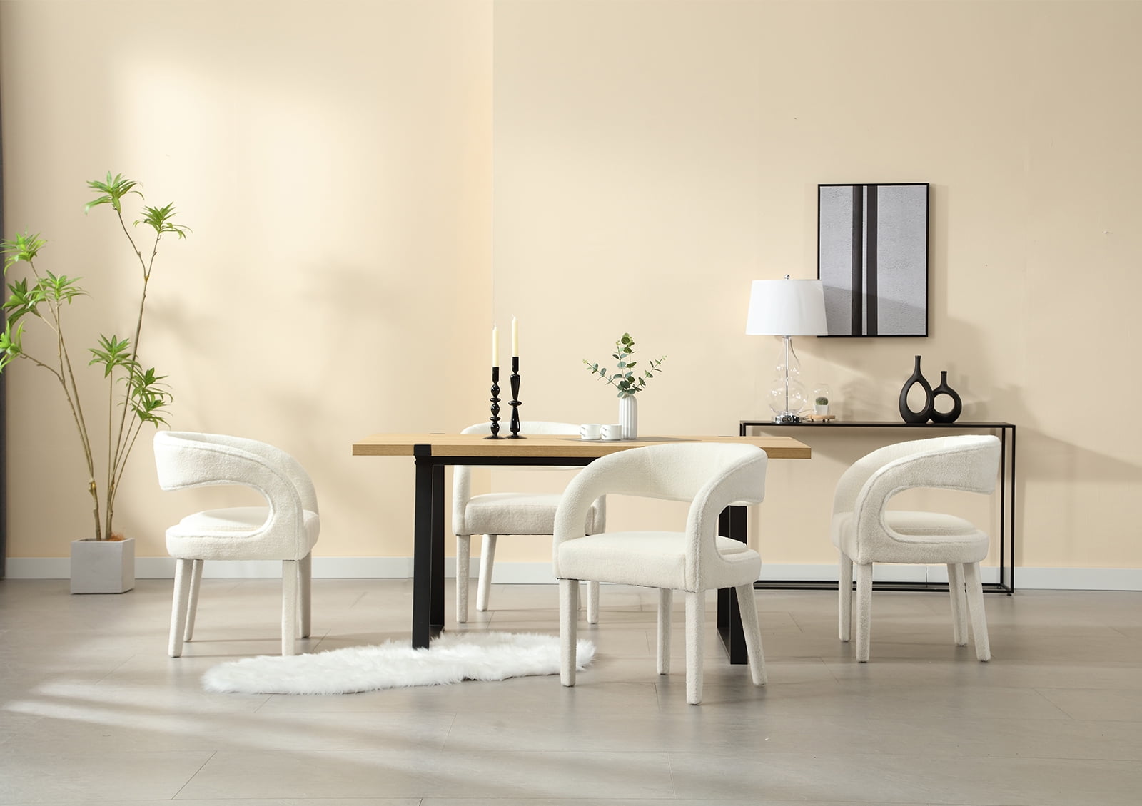 Guyou Modern Dining Chairs Set of 2, Sherpa Upholstered Barrel Kitchen Chairs with Open Back, Lovely Dresser Chair, Comfy Dining Side Chairs for Dining Room Bedroom Living Room, White