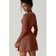 thumbnail image 2 of Womens Square Neck Bodice Dress Long Sleeve Side Slit Flare Mini Dresses, 2 of 6