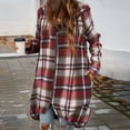 thumbnail image 5 of Defitshape Women's Flannel Shirt Jacket Long Full Zip Shacket Hooded Long Sleeve Spring Fall Top Vintage Travel Casual Oversized Baggy Shacket Red Large, 5 of 5
