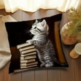 thumbnail image 5 of Cute Sleeping Cat & Book Print Pillowcase - 18x18 Inch Short Pile Polyester Cushion Cover, Soft Multicolor Sofa Pillowcase for Living Room, Bedroom Bed Decor, 5 of 6