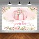 thumbnail image 3 of Fondo de baby shower de calabaza rosa otoñal para niña. Una pequeña y dulce calabaza está en camino. Decoraciones para fiesta. Fondo de fotografía floral en rosa ruborizado y dorado otoñal. Banner., 3 of 3