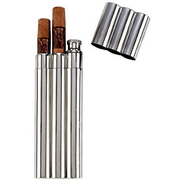 Gifts Infinity® 2oz Stainless Steel Flask with 2 Cigar Tubes