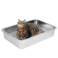 thumbnail image 1 of Caja de arena para gatos IKITCHEN de acero inoxidable, grande, 60 x 40 x 10 cm, 1 of 8