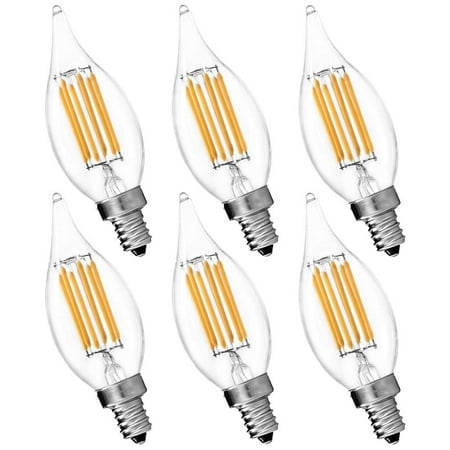 60w Candelabra Base Bulbs - 6-Pack Candelabra LED E12 Bulb, Luxrite, 6W LED Flame Bulb, 2700K Warm White, 650 Lumens, 60W Candelabra Bulb LED, E12 Candle Base, UL Listed