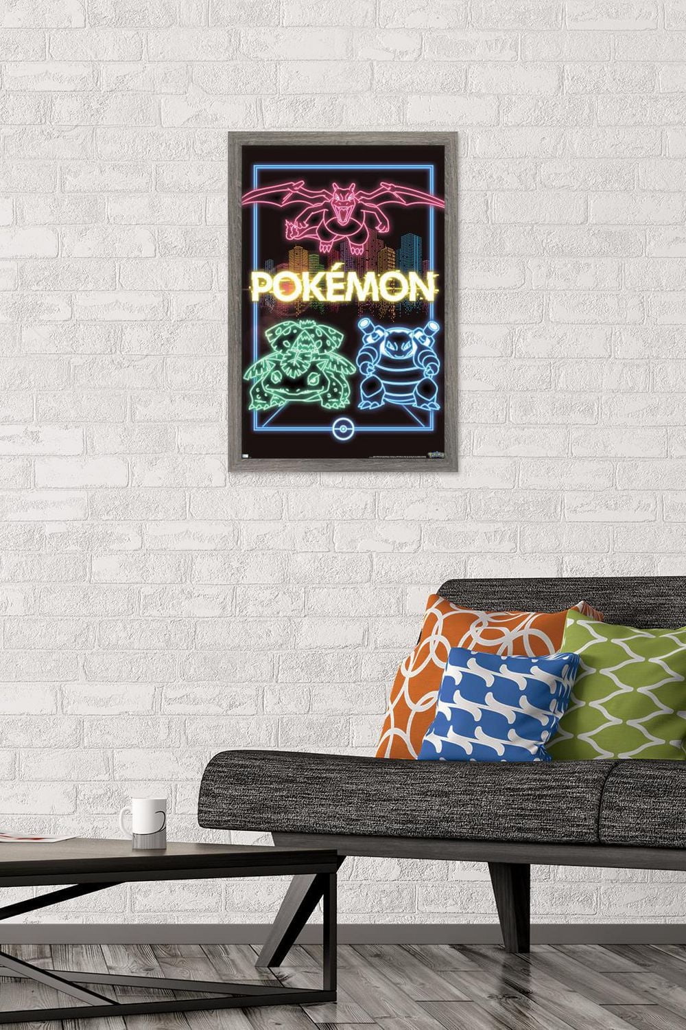 Pokémon - Neon Group Wall Poster, 14.725" x 22.375" Framed