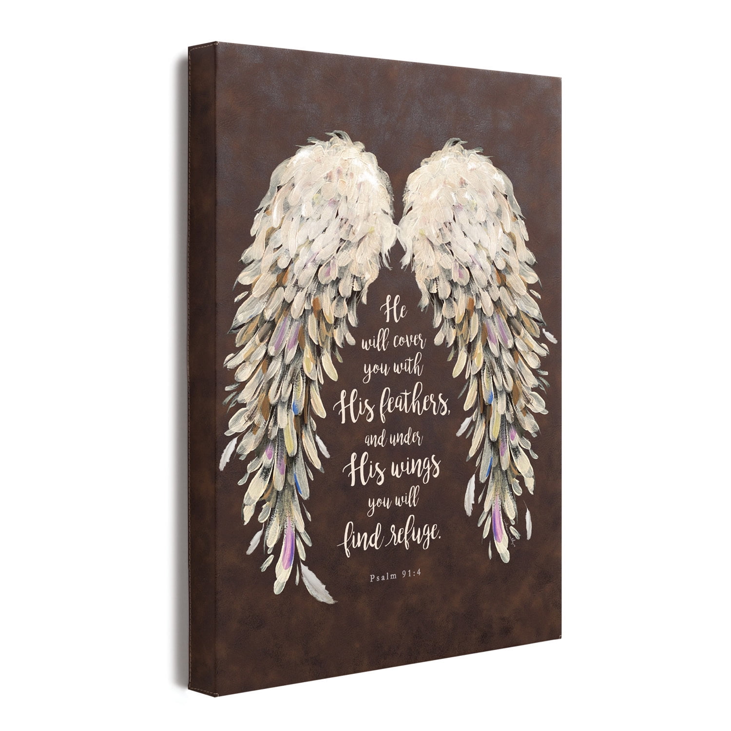 Personalized Planet He Will Cover You With His Feathers Psalm 91:4 Spiritual Leather Canvas Print | Wall Art for Kitchen, Office, Hallway or Family Room | Ready to Hang | 12x18