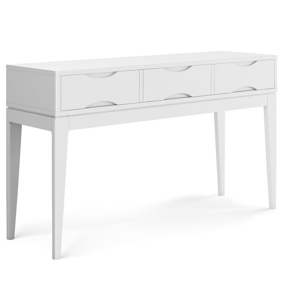 Simpli Home Harper Solid Hardwood 54 inch Wide Mid Century Modern Console Sofa Table in White
