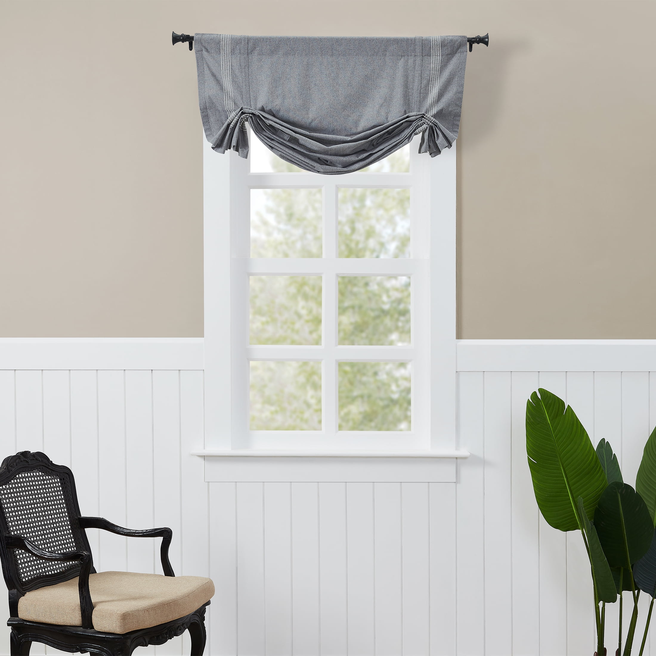 (2 pack) Better Homes & Gardens Light Filtering Cotton Balloon Shade, 1-Piece, Grey, 42" W x 63" L