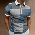 thumbnail image 2 of hopeusnice Men's Color Block Shirts Clearance Short Sleeve Dress Shirts Slim Fit Lounge Tee Casual Workout Activewear Summer Lightweight Zipper Lapel Tops Clothing for Male Blue L, 2 of 5