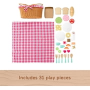 Fisher-Price Wooden Picnic Basket and Food Pretend Play Set for Preschool Kids, 31 Pieces