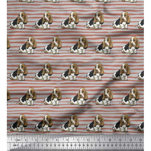 Soimoi Cotton Poplin Fabric Stripe & Basset Hound Dog Print Fabric by The Yard 56 Inch Wide