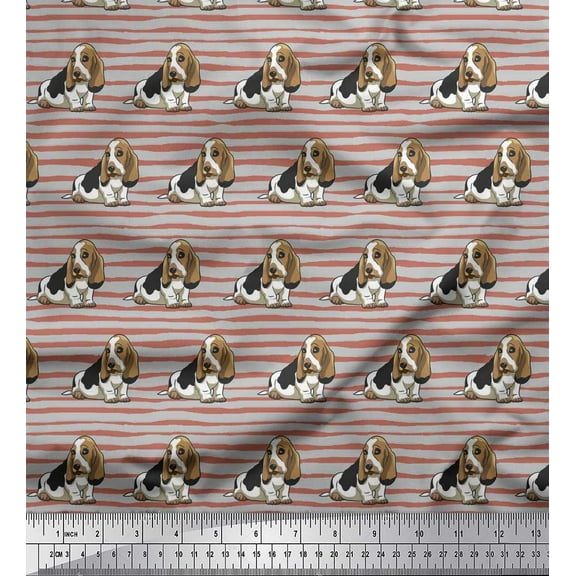 Soimoi Cotton Duck Fabric Stripe & Basset Hound Dog Print Fabric by The Yard 42 Inch Wide