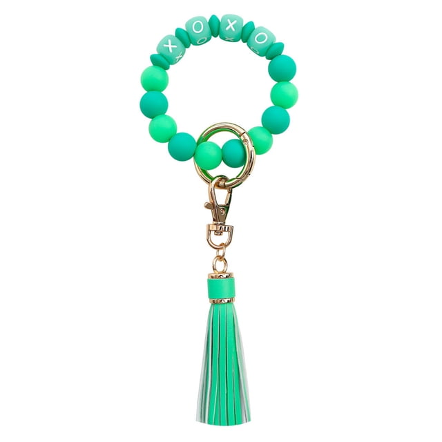 1 Uds. Pulsera fluorescente con borlas de cuero, llavero con cuentas de silicona, llavero que brilla en la oscuridad