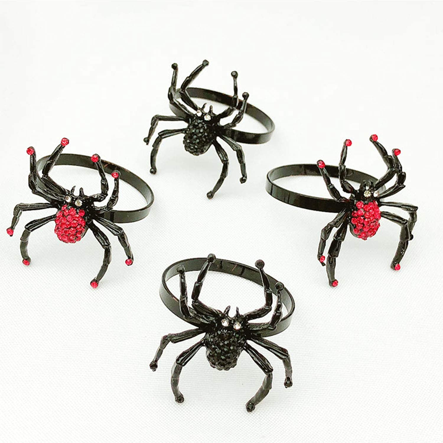 Halloween Napkin Rings Set of 4 Black Spider Halloween Decorations Diamonds Spider Black Napkin Ring Holder for Table Setting