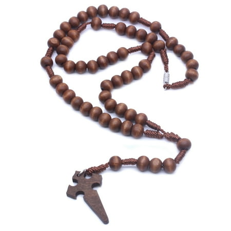 

JUNTEX Jesus Wooden Prayer Beads 6mm Rosary Cross Necklace Pendant Woven Rope Chain Jew