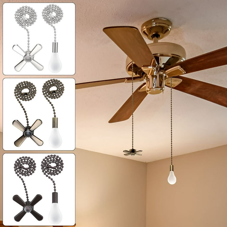 Ceiling Fan Chain Extender Light Pull Chain Set, 12 Inch Ornaments  Extension Chains with Decorative Light Bulb and Fan Cord for Ceiling Light  Lamp Fan