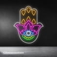 thumbnail image 2 of Glowneon Hamsa Lotus Pattern Neon Sign, Hamsa Lotus Led Light, Hand Of Fatima Wall Art Decor, 2 of 4