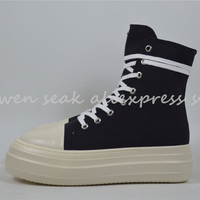 Owen Seak, zapatillas altas para mujer, zapatos de lona, zapatillas de deporte de lujo, botas de plataforma con cordones, zapatos de PU negros con cremallera y aumento de altura informales Tan Jianjun unisex