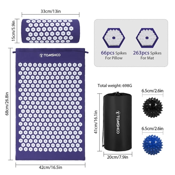 Mat Tomshoo Acupresión Mat de Masaje y Almohada Conjunto de Masaje Con Bolsa Para Alivio del Estrés de Relajació Muscula