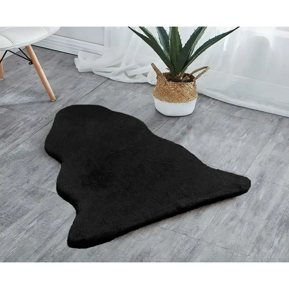 Black 2x3 Feet Faux Rabbit Fur Fuzzy Soft Fluffy Plush Cozy Shaggy Area Rug