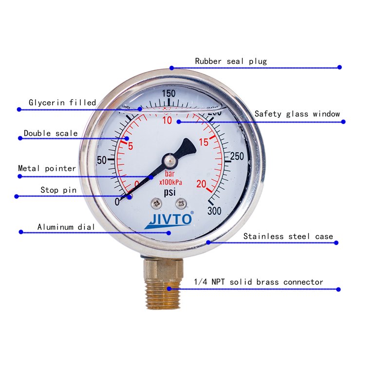 JIVTO Liquid Filled Pressure Gauge , 2