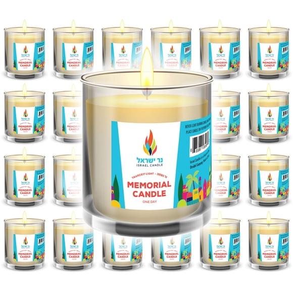 Vaso de vidrio quemado de 26 horas, paquete de 24 velas conmemorativas de Yahrzeit