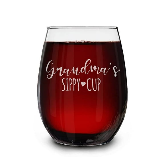 Shop4Ever® Grandma's Sippy Cup Engraved Stemless Wine Glass Mother's Day Gift for Grandma Pregnancy Announcement for New Grandma To Be 15 oz.