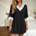 thumbnail image 2 of Bovxnpu Womens Nightgowns Sleepshirts Nightshirts Pajama Dress V Neck Lace Loose 3/4 Sleeve Sleep Dress Sleepwear, 2 of 8