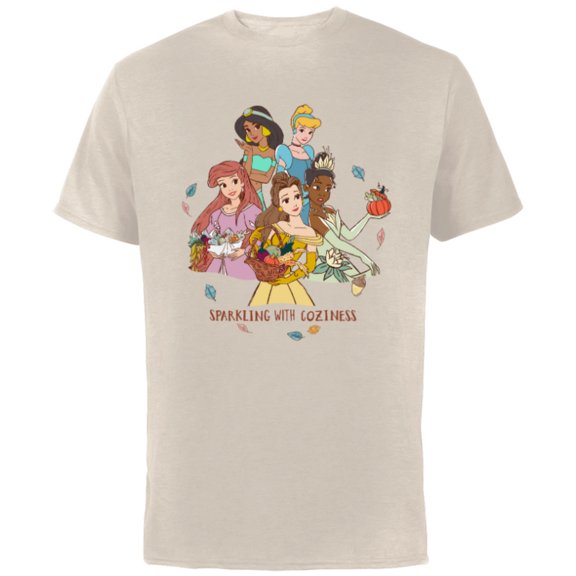 Disney Princesses Charming with Coziness Fall - Short Sleeve Cotton T-Shirt for Adults - Customized-Natural