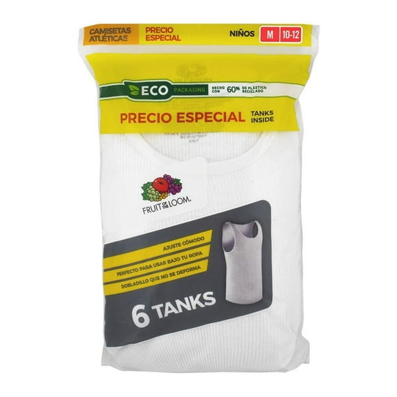 Camiseta Atlética Fruit of the Loom para Niño, Algodón Sustentable Blanco 6 Piezas Talla M